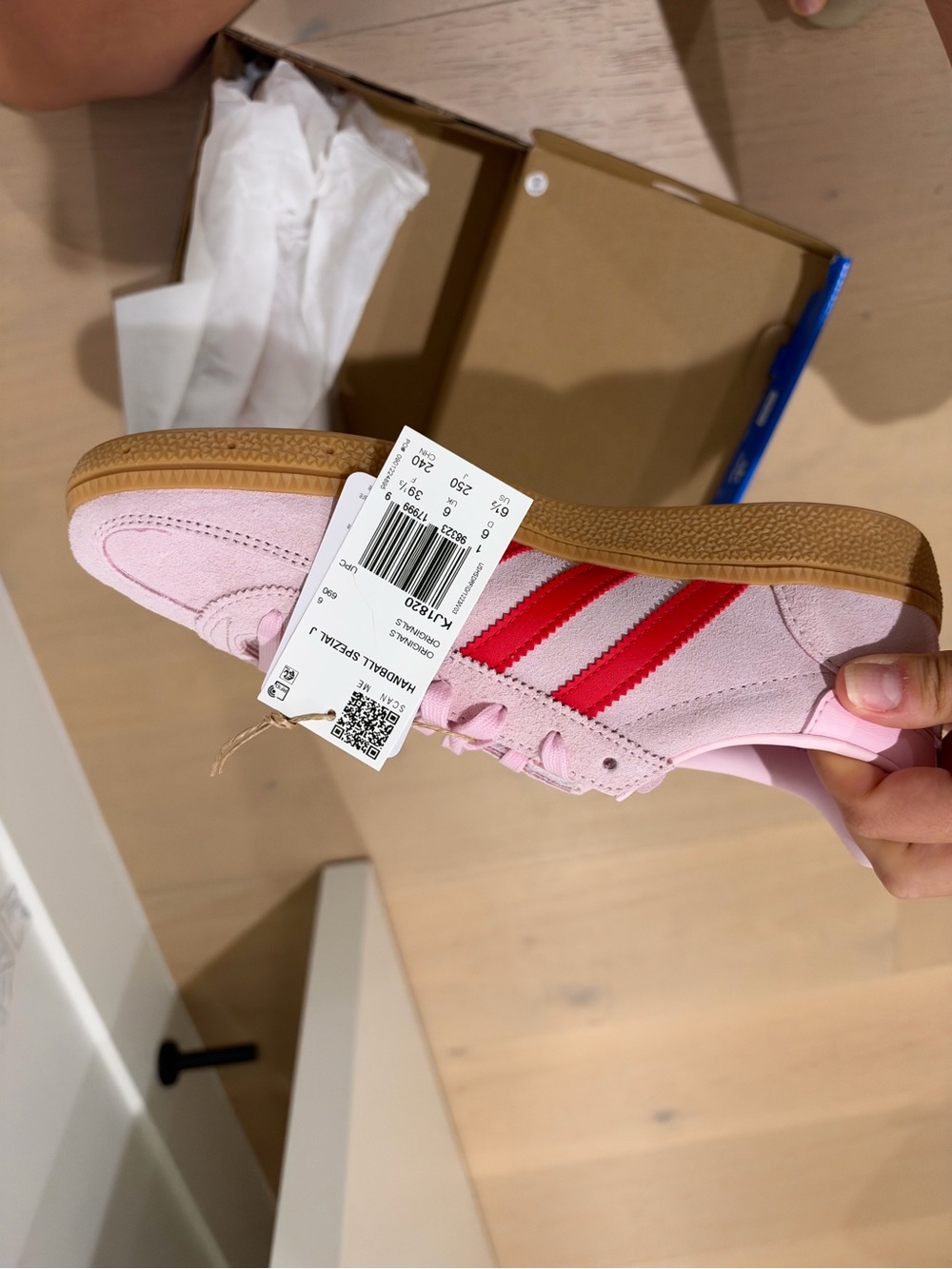 adidas Suede Sneakers in Pink with Red Stripes
